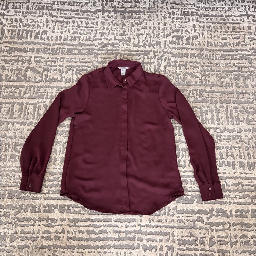 H&M Deep Burgundy Long-Sleeve Blouse